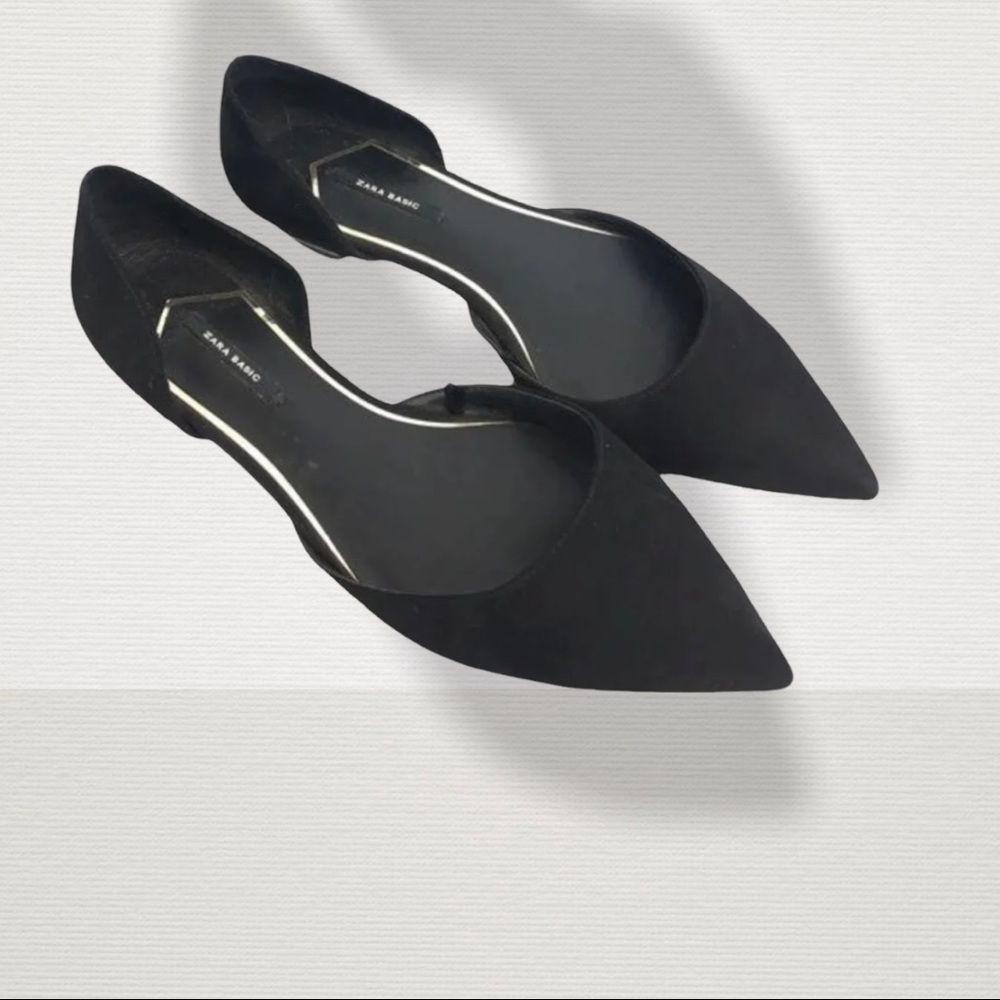 ZARA Borning Collection Black Suede Flats